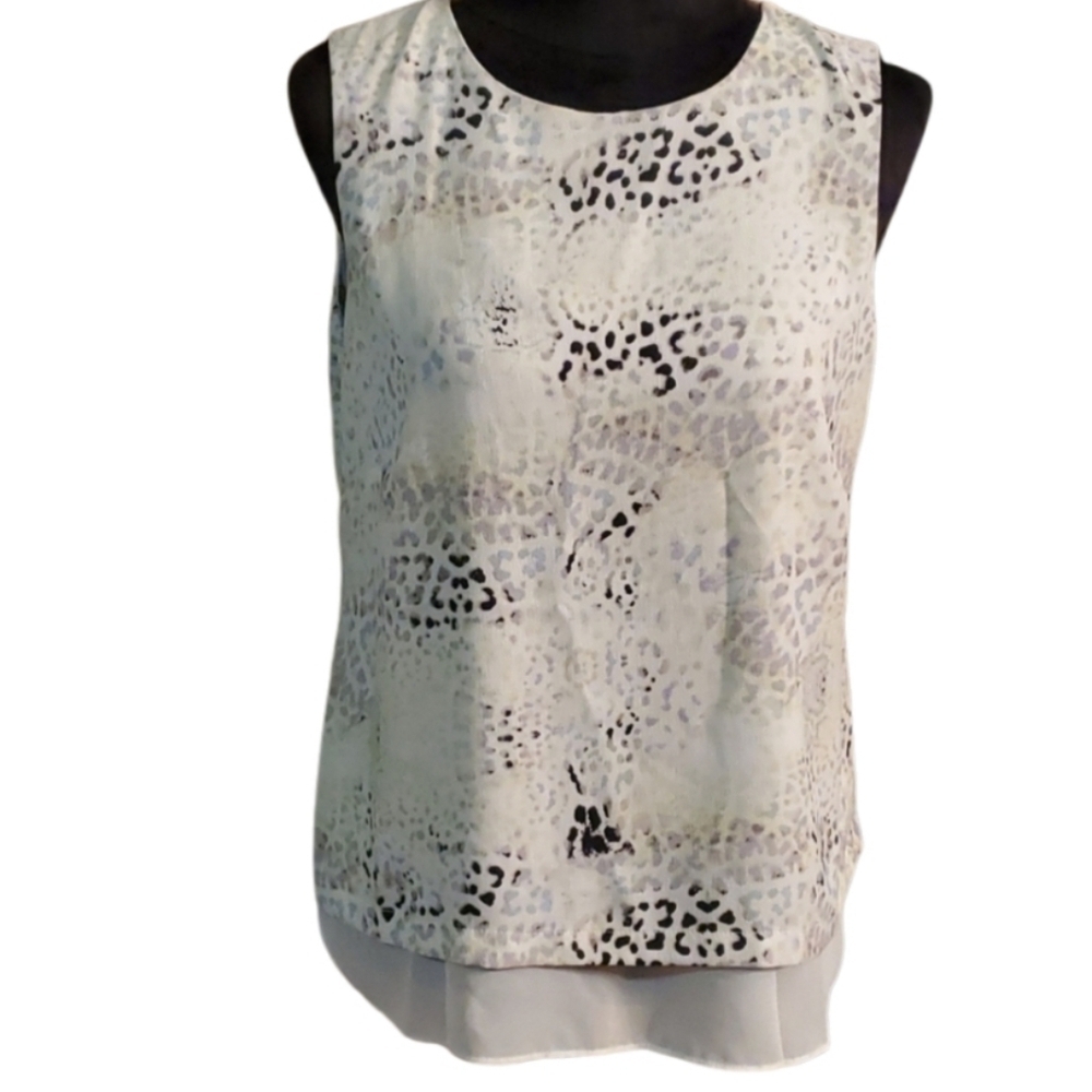 Rose & Olive Blouse Womens Medium Sleeveless Cheeta Black White Green